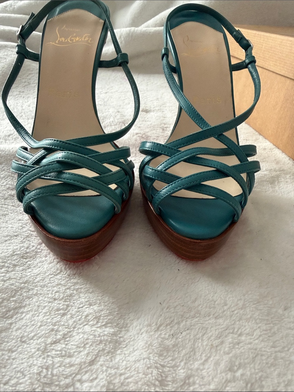 Christian Louboutin Teal Leather Strappy Sandals - Picture 4 of 7